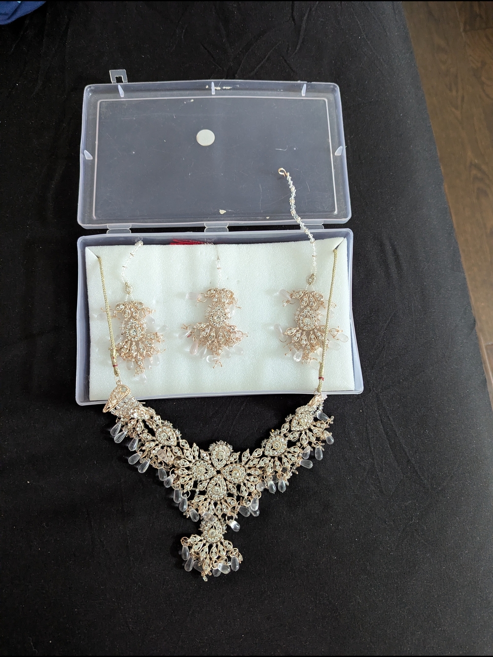 Elegant Gold-Tone Crystal Bridal Necklace and Earring Set - Gold